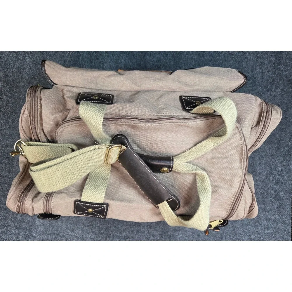 Eddie Bauer Ford Collaboration Canvas Leather Duffle Bag Tan Travel Weekend USA